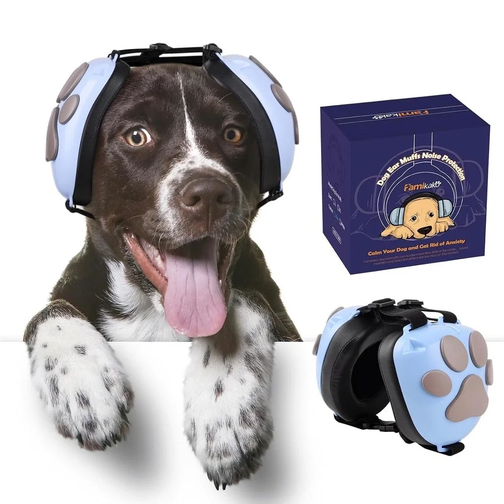 NIB Famikako 22dB NRR Dog Ear Muffs Noise Protection Blue Gray Large
